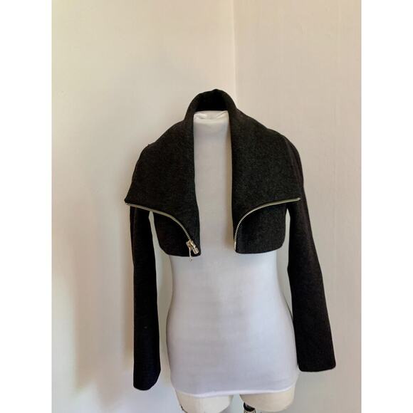 Shipley Halmos Cropped Dark Charcoal Grey Wool Bolero Jacket Shrug XS Collar - Picture 4 of 16